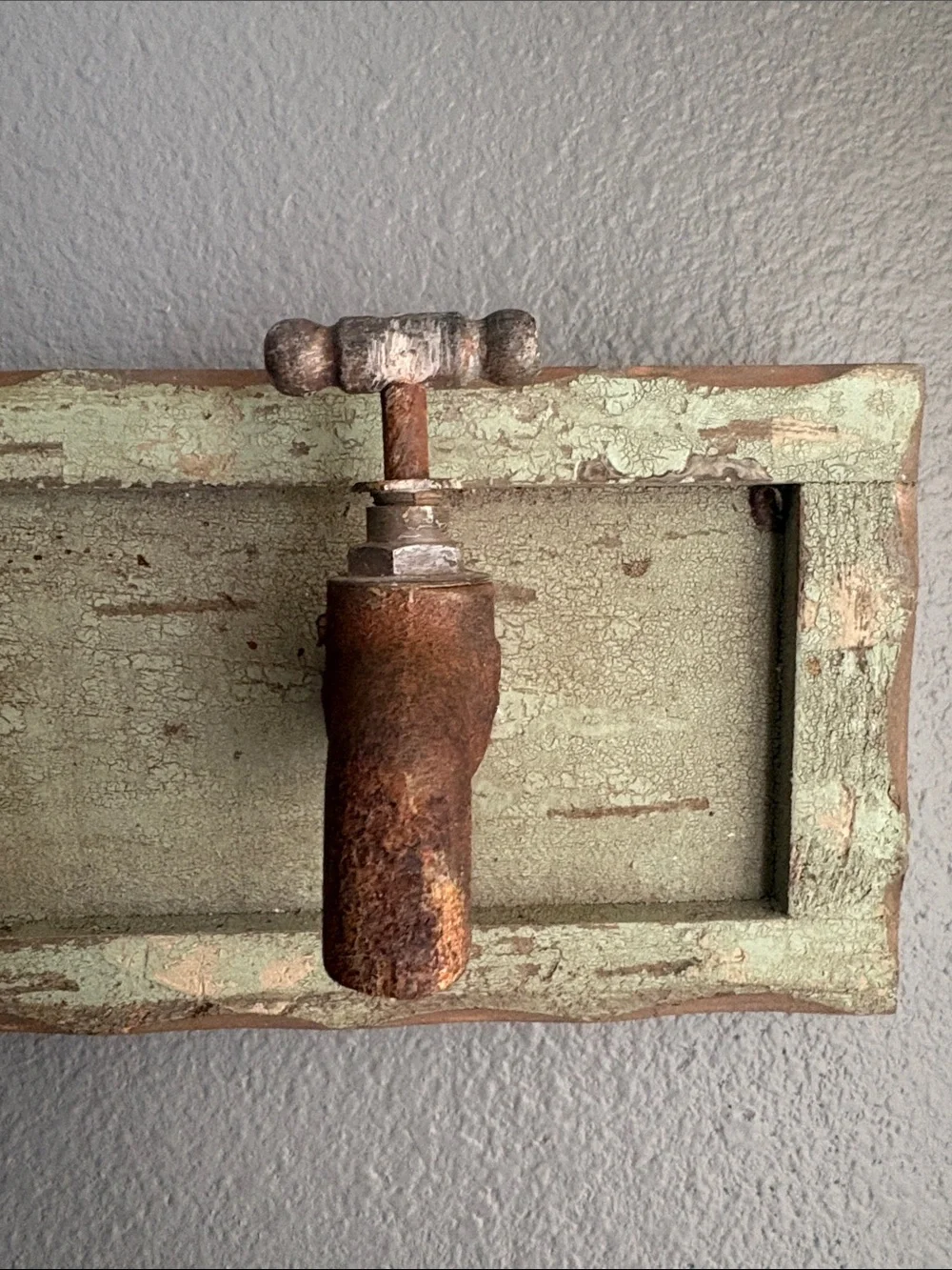 Distressed Green Wall Hook Rack with Faucet-Style Hooks